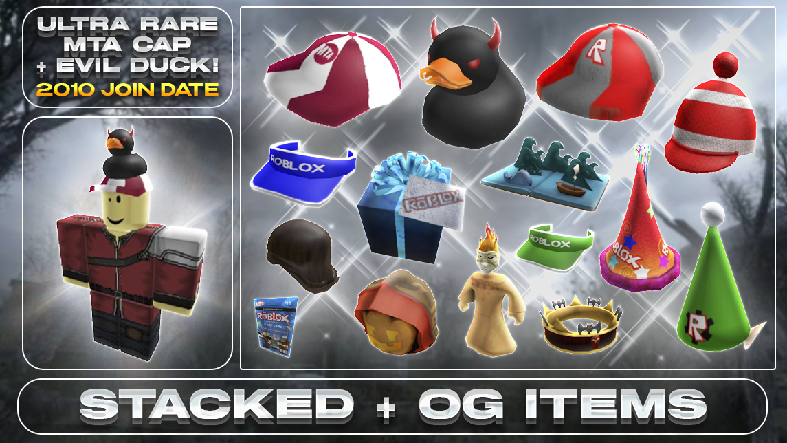 ROBLOX 2010 Account | 26+ Offsales/Limiteds | MTA Baseball Cap + Evil Duck + ROBLOX Elf | 350+ Robux SPENT | Rare Items | Stacked