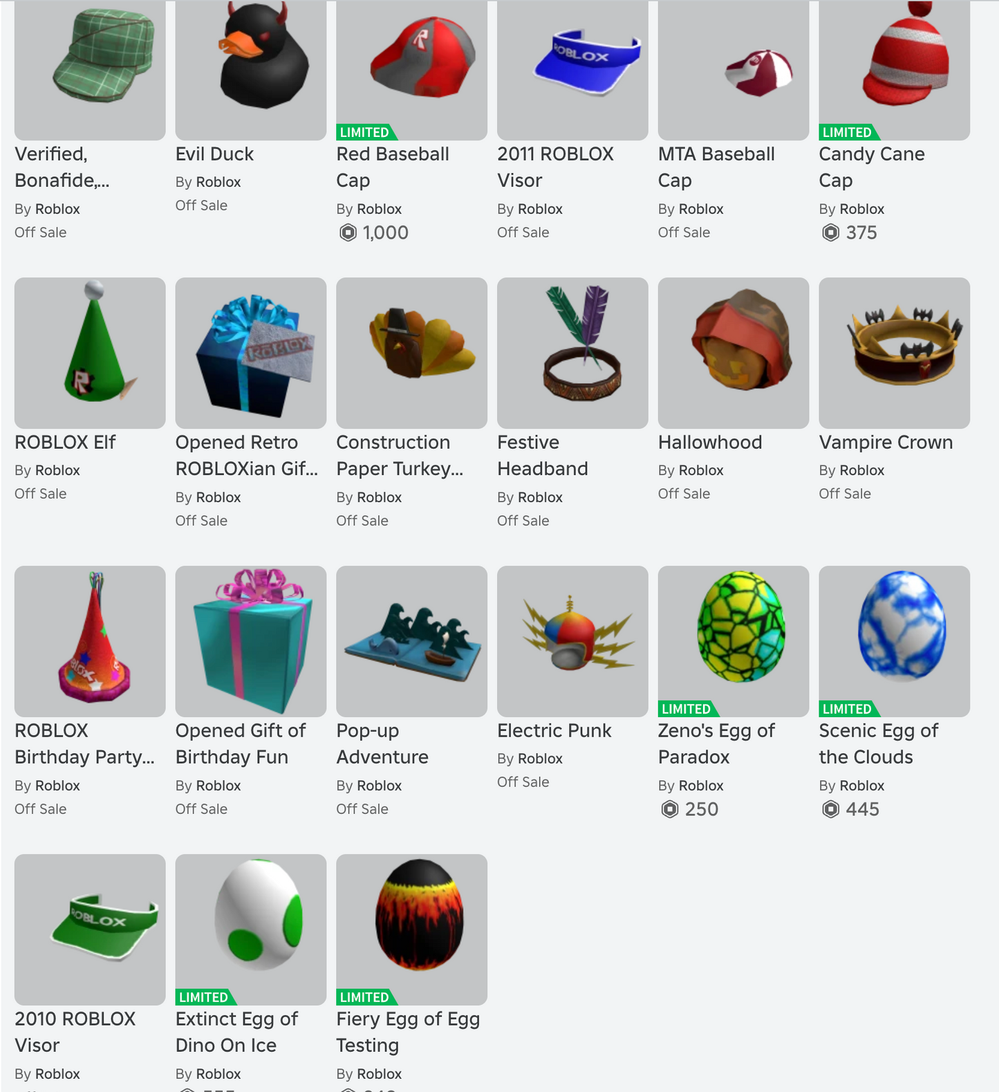 ROBLOX 2010 Account | 26+ Offsales/Limiteds | MTA Baseball Cap + Evil Duck + ROBLOX Elf | 350+ Robux SPENT | Rare Items | Stacked