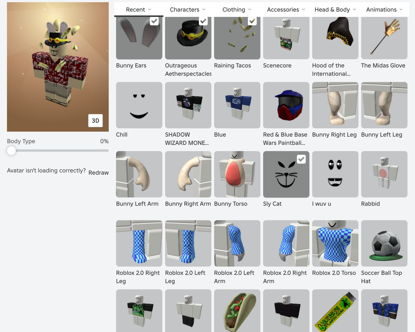 ROBLOX 2011 Account | 14+ Offsales/Limiteds | Bunny Ears + Sly Cat Face + Raining Tacos | 1,000+ Robux SPENT | Rare Items | Stacked