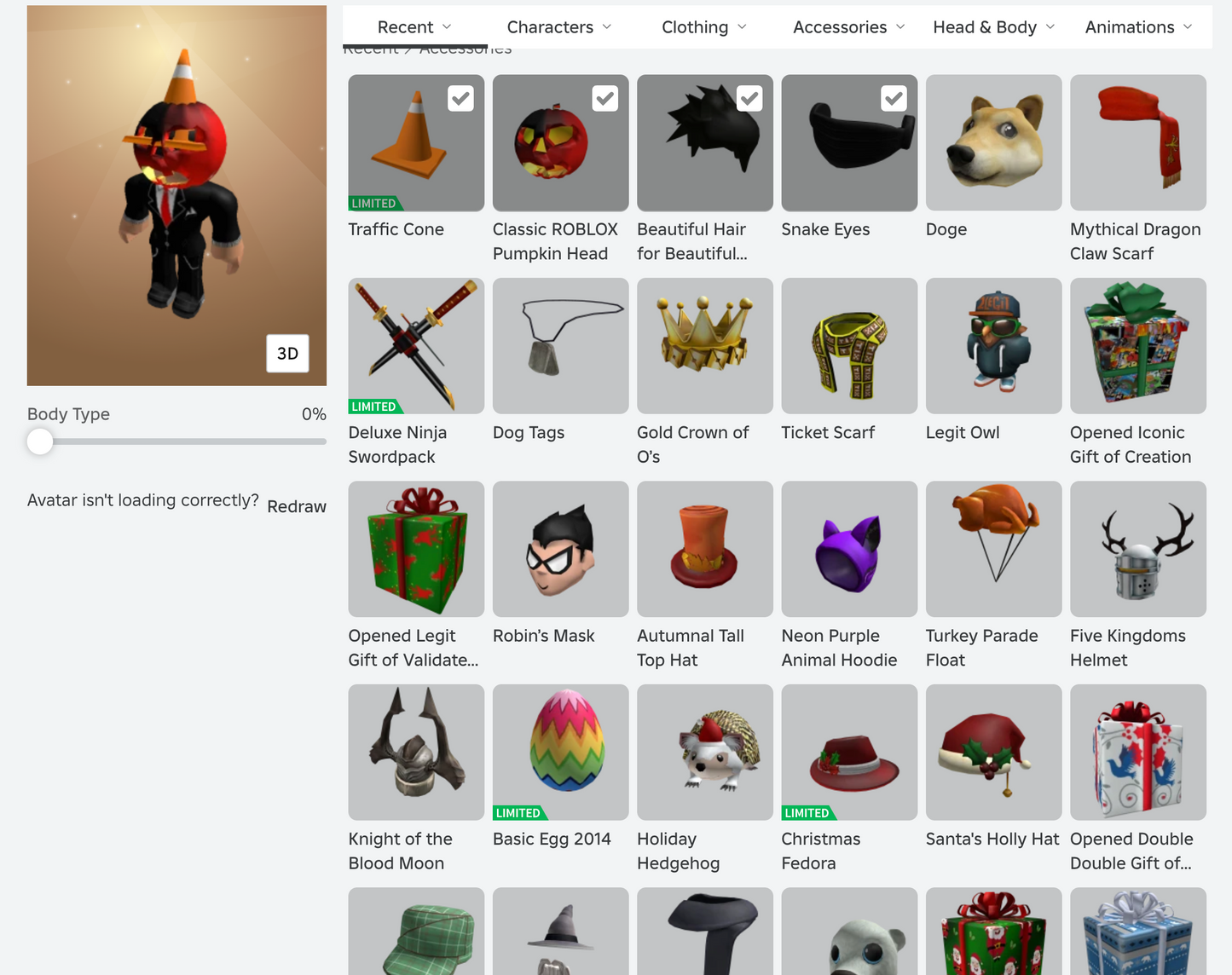 ROBLOX 2010 Account | 76+ Offsales/Limiteds  Classic Pumpkin + Cool Thing Head + More! | 5,500+ Robux SPENT | Rare Items | Stacked