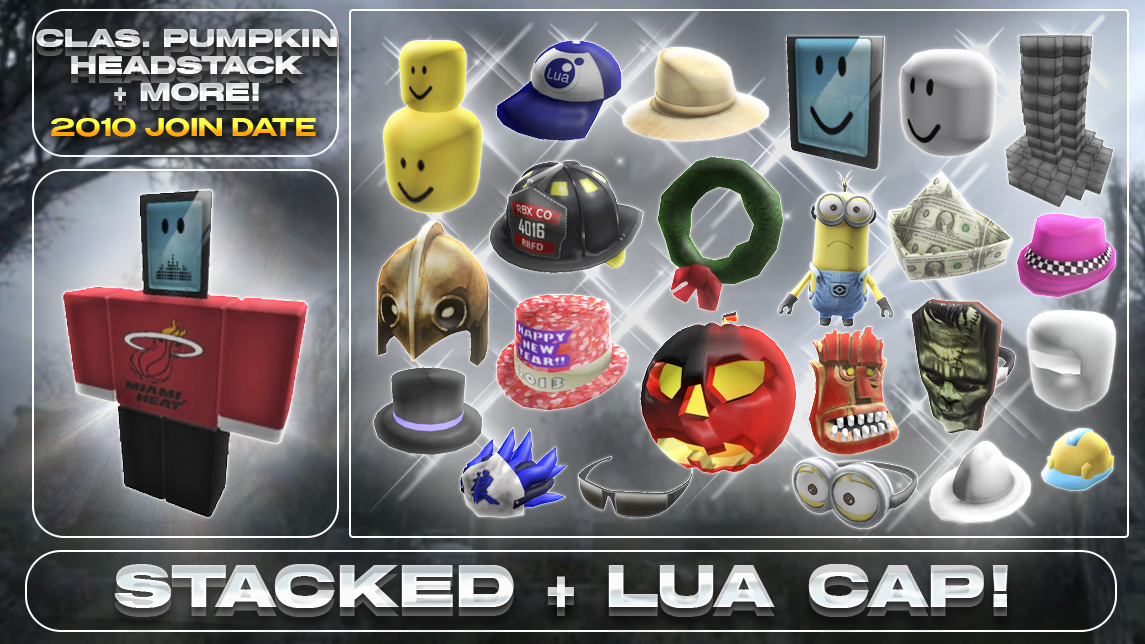 ROBLOX 2010 Account | 132+ Offsales/Limiteds | Classic Pumpkin + Headstack + Erik Cassels Hat + iBot Bundle | 20,000+ Robux SPENT | Stacked