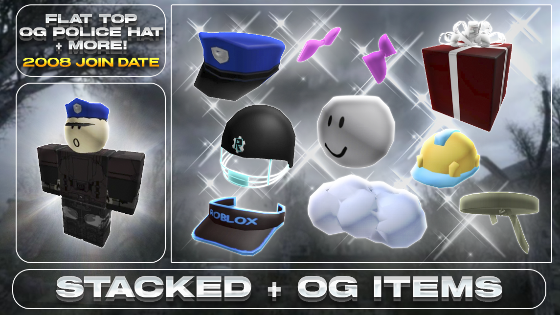 ROBLOX 2008 Account | 13+ Offsales/Limiteds | Flat Top Head + Classic Police Cap | 800+ Robux SPENT | Rare Items | Stacked